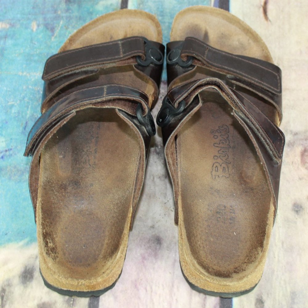 Birki's by Birkenstock Brown Leather Birko-Flor 2-Strap Flat Sandals Size 6 - Picture 6 of 9